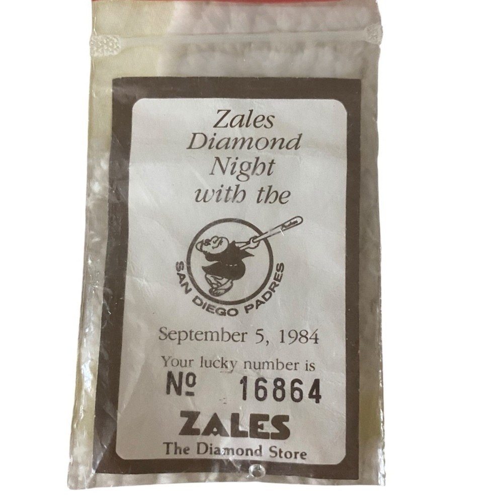 vintage Keepsake Zales Diamond Night w/ San Diego Padres on September 5, 1984.
